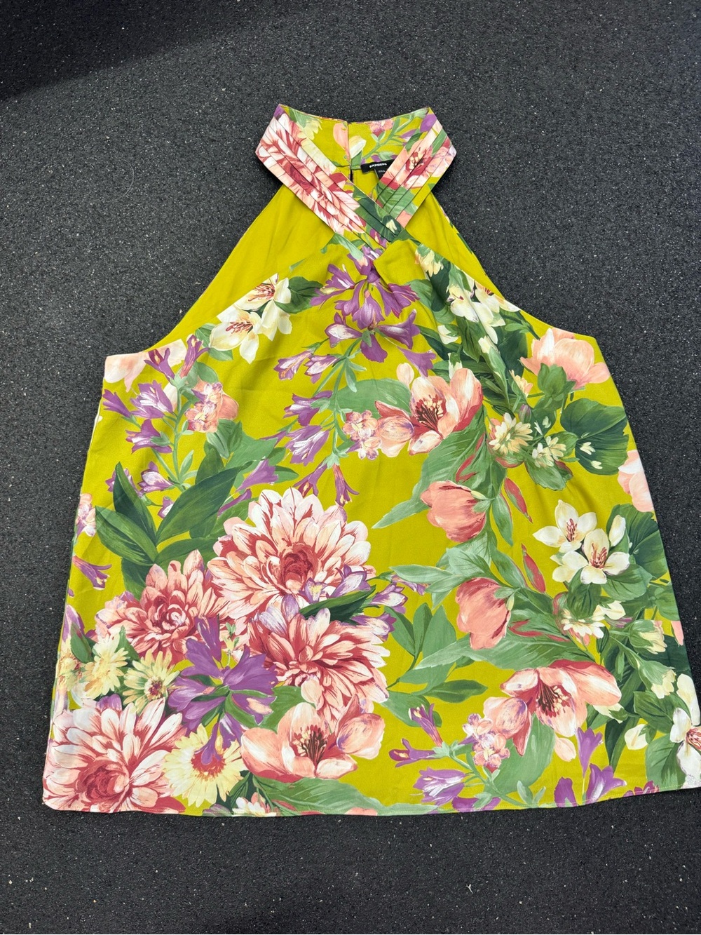 Express Floral Halter Neck Tank Top - Green Pink Floral Floral Lined
